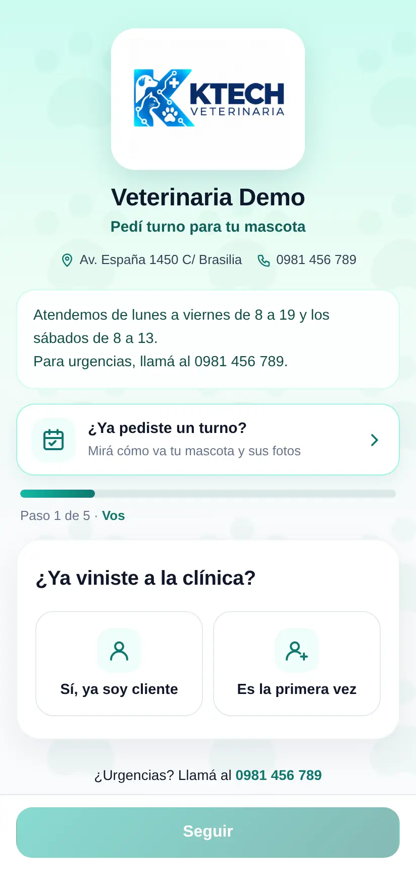 El portal de turnos con el logo de la veterinaria