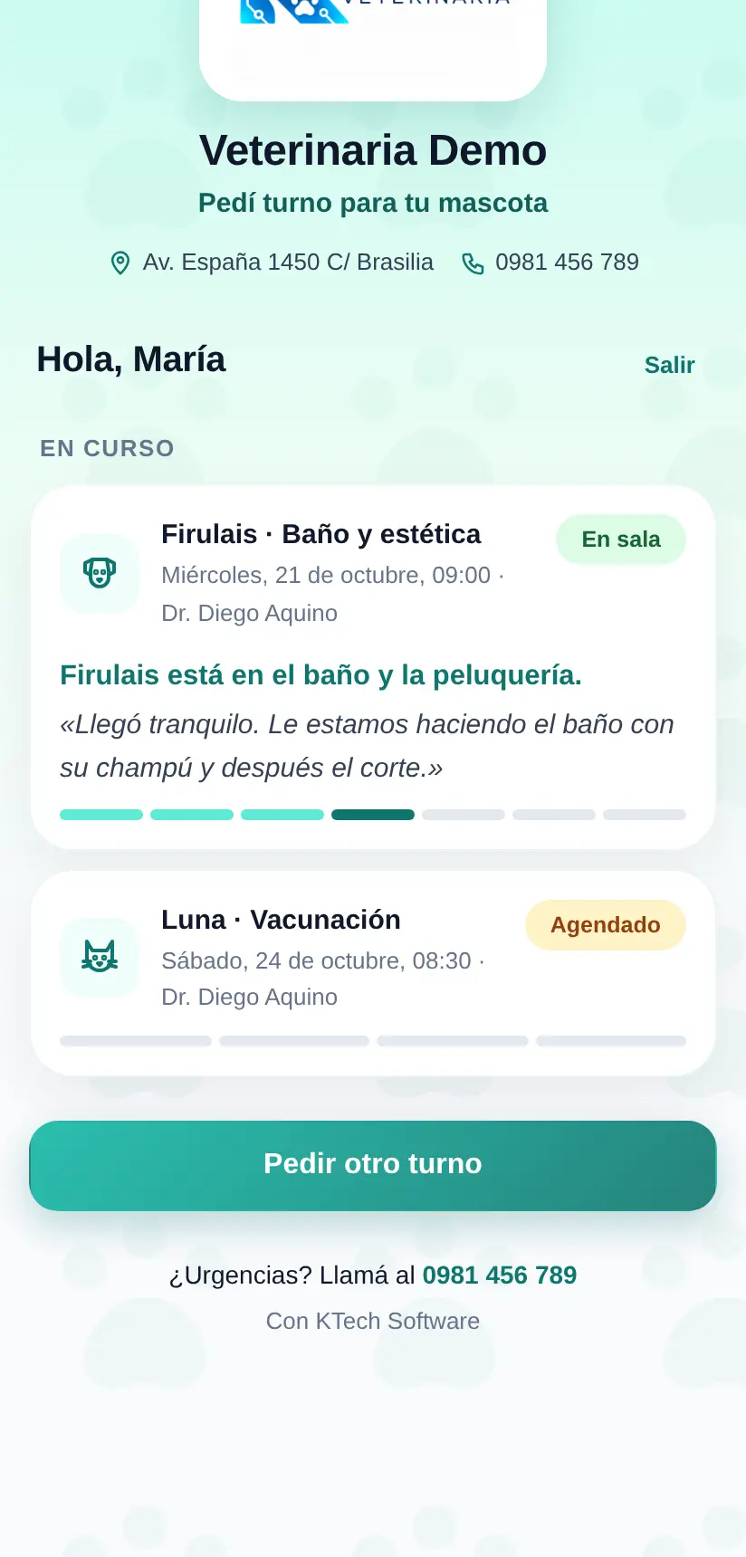 Mis turnos: la mascota en el baño, con la nota de la clínica